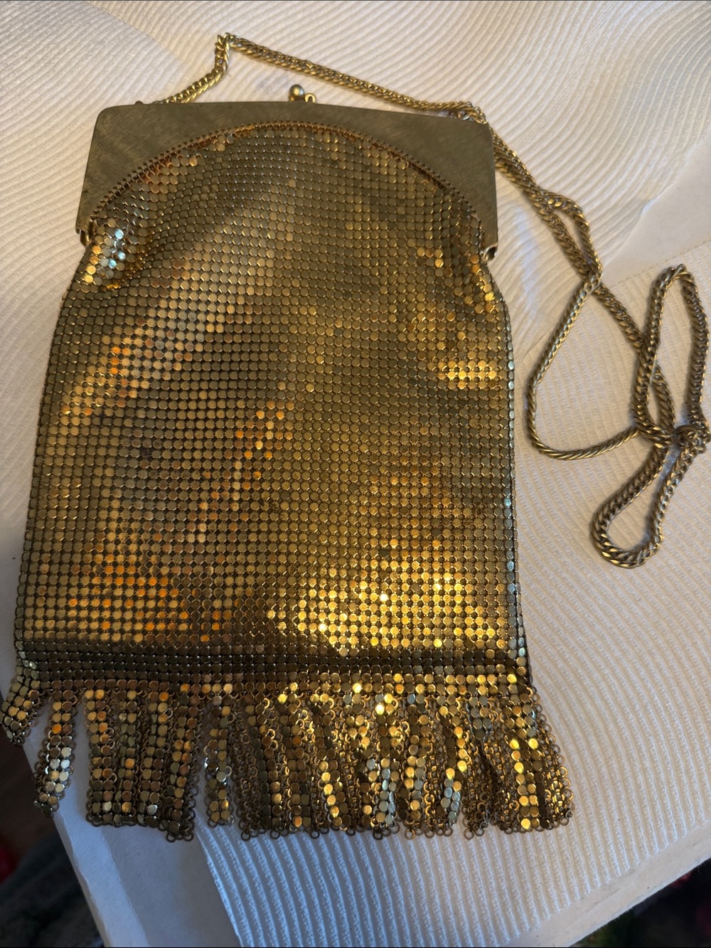 Whiting & Davis Gold Mesh Fringe Shoulder Bag